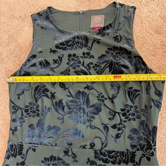 Vince Camuto Burnout Green Navy Velvet Highlow Dress sleeveless cocktail party - Picture 10 of 14